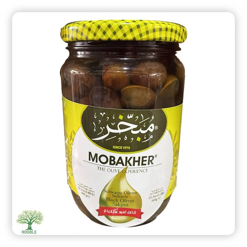 MOBAKHER, Salkini black olives, glass jar, 12x660g