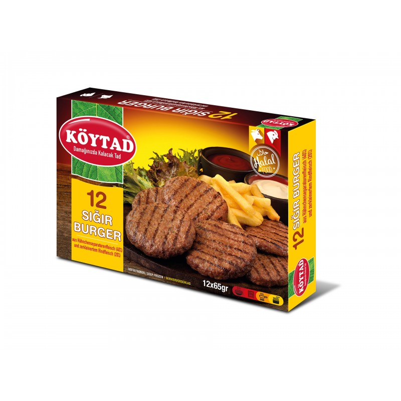 KÖYTAD, gefrorene Rinfleisch Hamburger, 12×(12×65g)
